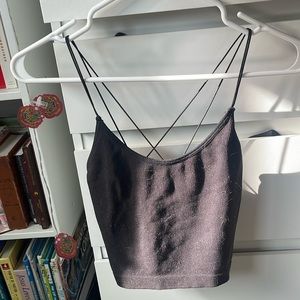 Black crop tank top with straps in the back, size Large brand No boundaries